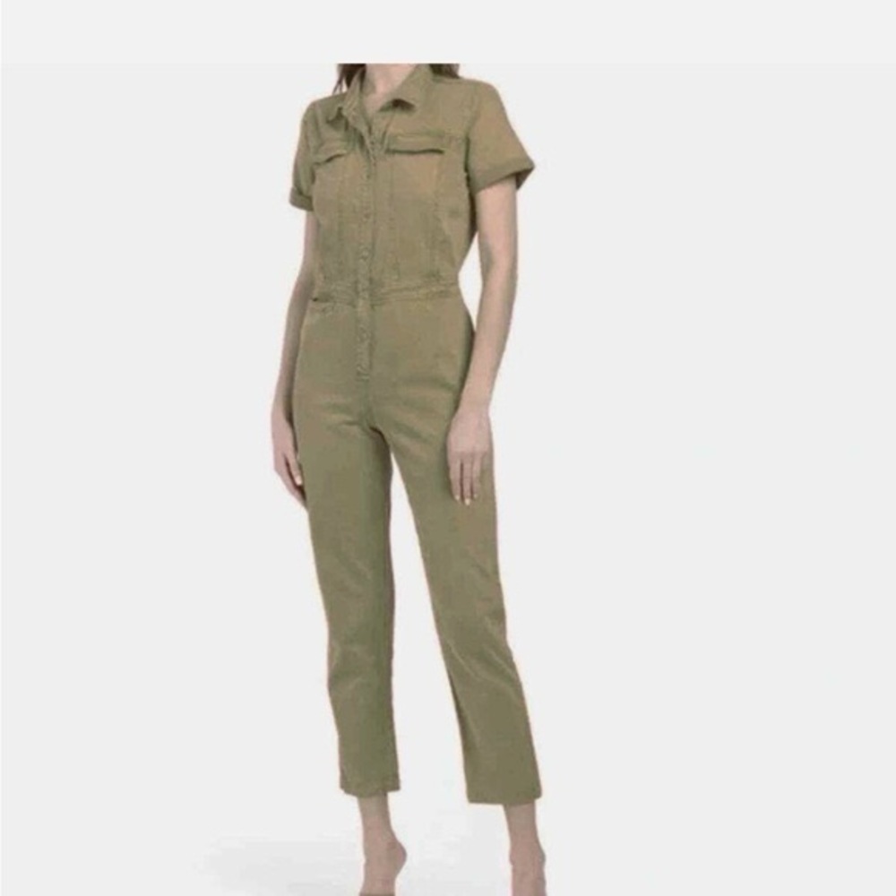 Young Fabulous & Broke Olive Green Chic Short Sleeve Utility Jumpsuit Size Small